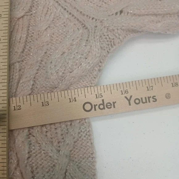 American Eagle Cream Cable Knit Metallic Shimmer Sweater Crew Neck Small - Picture 8 of 11